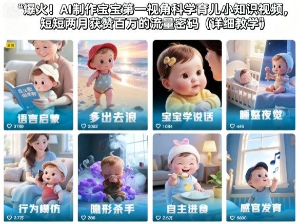 AI制作宝宝第一视角育儿科普视频 起号涨粉变现全流程教学