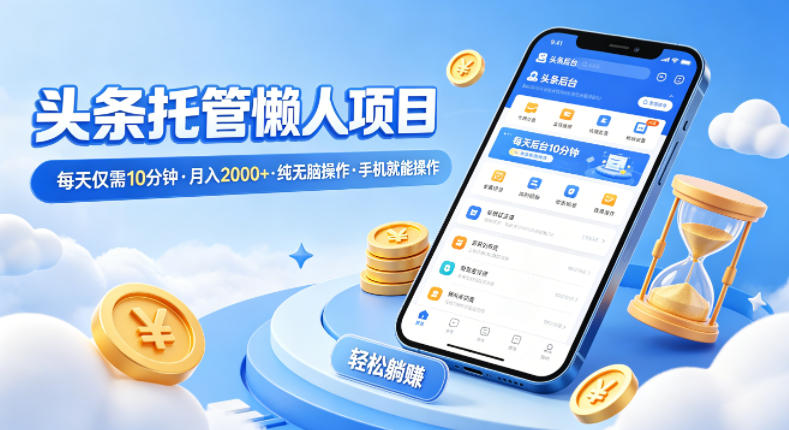 2026头条托管懒人副业详解 每天10分钟手机操作零门槛可做
