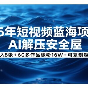 2026年AI解压安全屋短视频蓝海项目 可复制矩阵涨粉变现教程-雨叶虚拟资源网