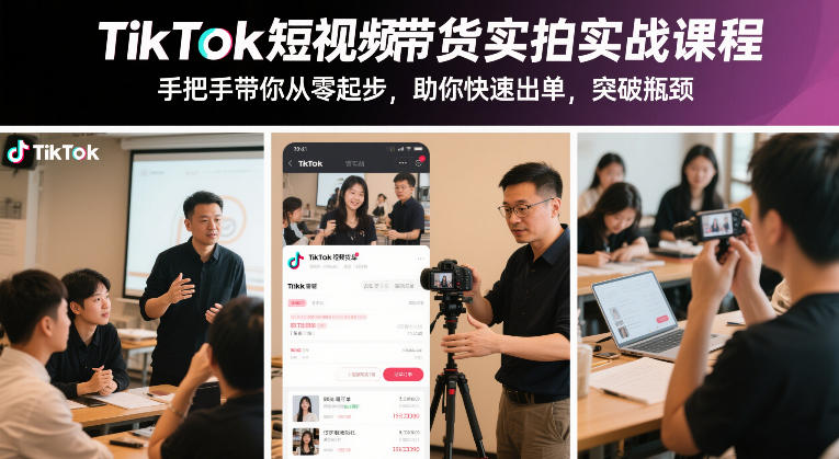 TikTok短视频带货实拍实战课程 手把手带你从零起步快速出单破瓶颈