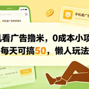 0成本手机看广告赚收益玩法 懒人无门槛副业每日可入50元-雨叶虚拟资源网