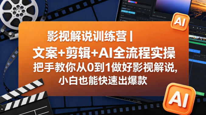 影视解说全流程实操训练营 零基础学文案剪辑AI技巧快速出爆款