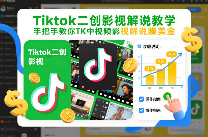 2026年1月更新 TikTok二创影视解说教学 零基础跨境赚美金教程