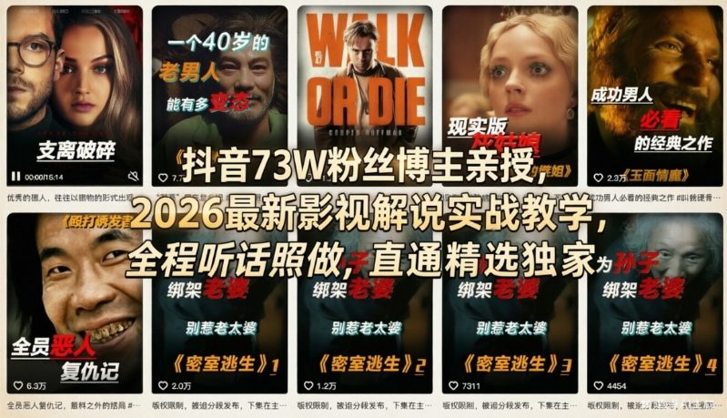 2026抖音影视解说实战教程 73W粉博主亲授精选独家入驻方法