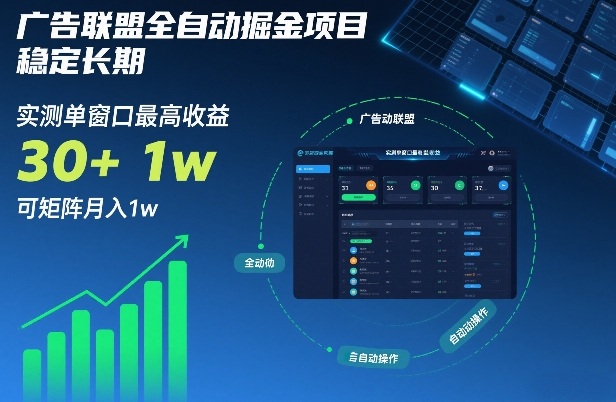 广告联盟全自动掘金项目详解 稳定长期单窗收益30+可矩阵月入过万