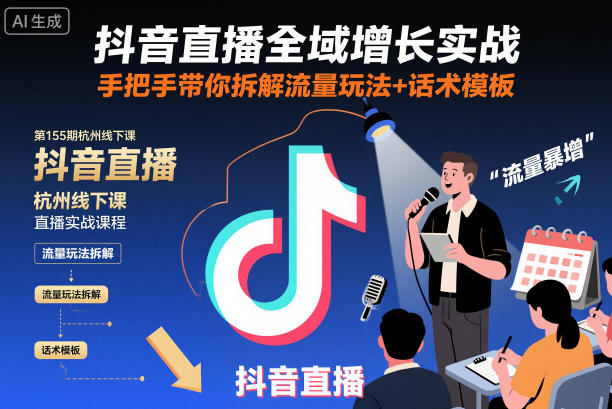 抖音直播全域增长实战线下课 手把手拆解流量玩法与话术模板