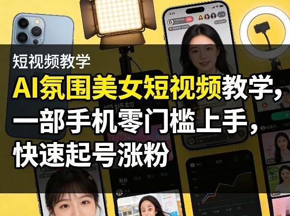 AI氛围美女短视频制作教学 零基础手机操作快速起号涨粉