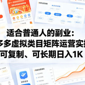 适合普通人的可复制长期副业 拼多多虚拟类目矩阵运营实操指南-雨叶虚拟资源网