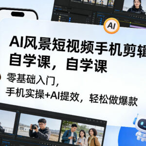 零基础AI风景短视频手机剪辑自学课 实操搭配AI提效轻松出爆款-雨叶虚拟资源网