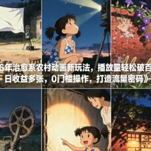 2026年治愈系农村动画新玩法 零门槛起号破播放轻松赚收益-雨叶虚拟资源网