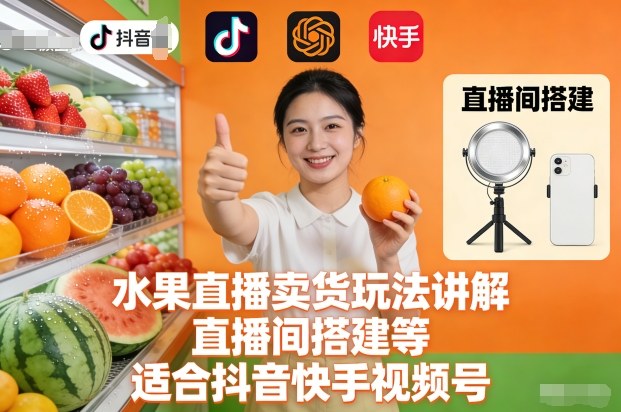 抖音快手视频号适用 水果直播卖货玩法及直播间搭建教程
