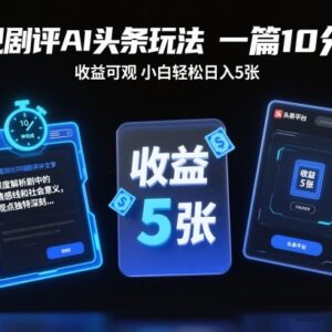 AI生成剧评发布今日头条变现玩法 零门槛小白易上手收益可观-雨叶虚拟资源网