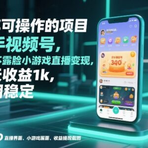 快手视频号无门槛不露脸小游戏直播变现长期项目操作指南-雨叶虚拟资源网