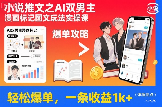 小说推文AI双男主漫画标记图文玩法实操 单条收益可达千元