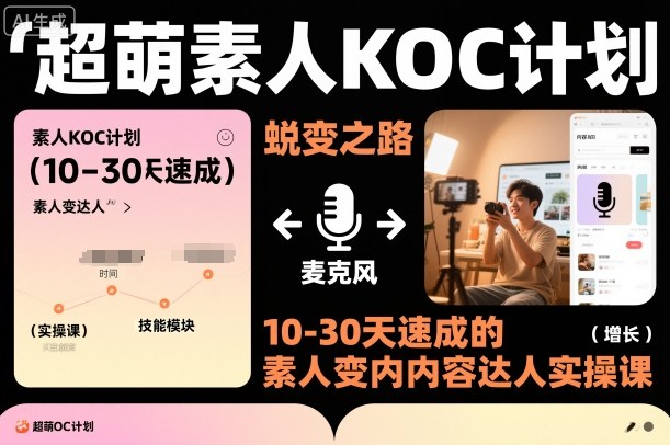 素人KOC实操课程 10-30天速成短剧小说电商推广内容达人