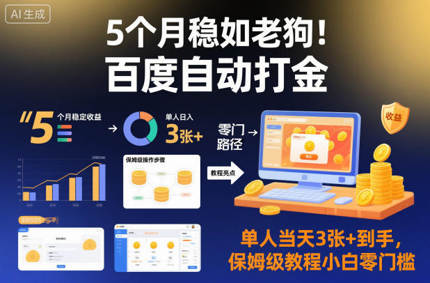 稳定运营5个月百度自动打金项目 小白零门槛单日赚300+实操教程