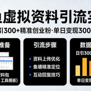 闲鱼虚拟资料引流创业粉实操 日引300精准粉变现3k+玩法解析-雨叶虚拟资源网