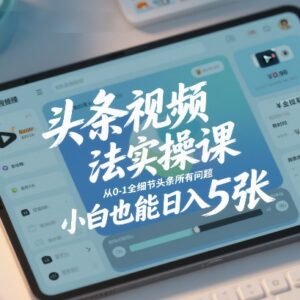 头条视频0-1全流程实操课 新手小白可落地的低门槛副业教程-雨叶虚拟资源网