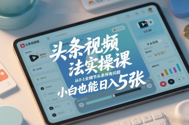 头条视频0-1全流程实操课 新手小白可落地的低门槛副业教程