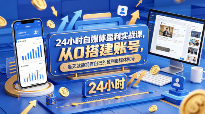 24小时自媒体盈利实战课 零基础从0搭建可快速变现账号