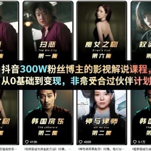 抖音300万粉博主影视解说课程 0基础入门到变现适配中视频伙伴计划-雨叶虚拟资源网