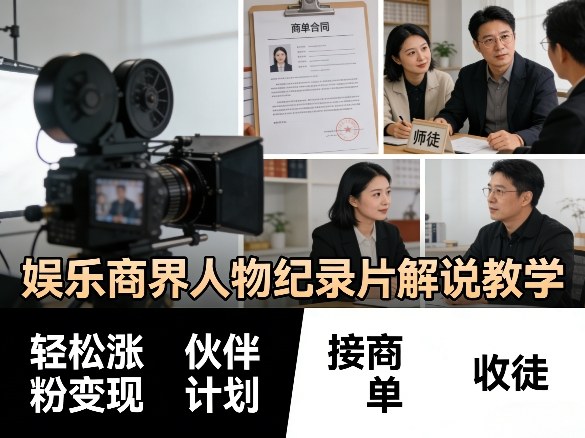 娱乐商界人物纪录片解说教学 涨粉接商单运营实操指南