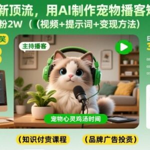 AI制作宠物播客短视频教程 零基础涨粉变现全流程分享-雨叶虚拟资源网