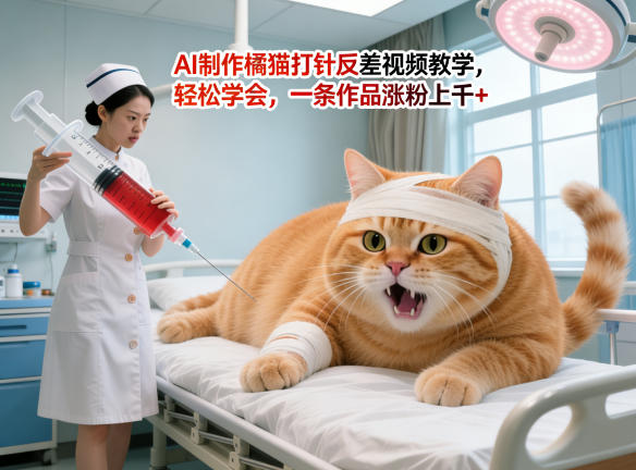AI制作橘猫打针反差短视频教程 零基础可学会易出爆款涨粉