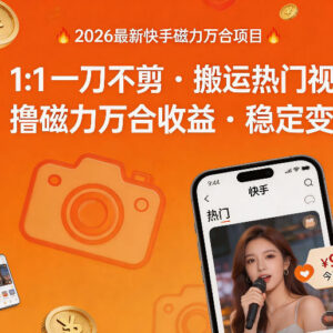 2026年最新快手磁力万合项目教程 无剪辑搬运视频赚收益实操玩法-雨叶虚拟资源网