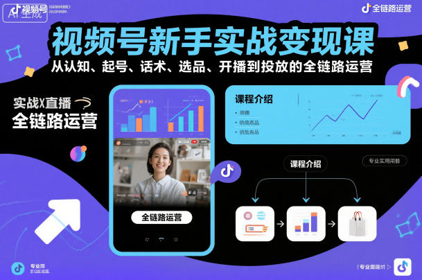 视频号新手实战变现课 从认知起号到投放全链路运营教程
