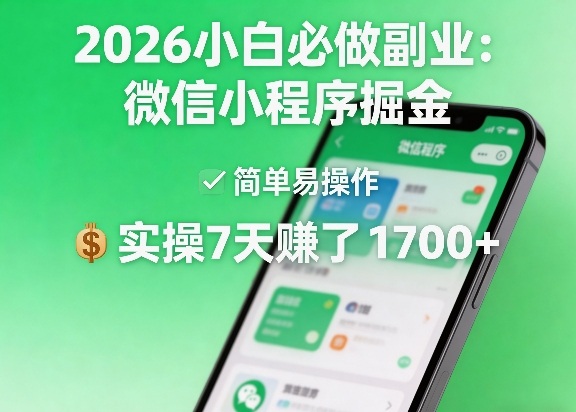 2026小白可做低门槛副业 微信小程序掘金实操收益及玩法分享