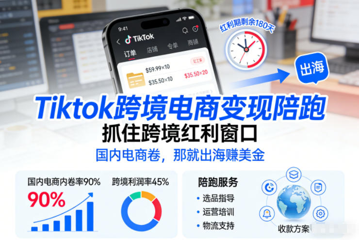 TikTok跨境电商变现陪跑教程 0基础出海赚美金全流程指南