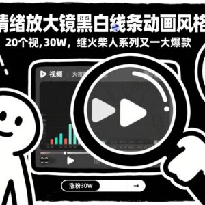 情绪放大镜黑白线条动画项目拆解 新手可做的爆款短视频涨粉玩法-雨叶虚拟资源网