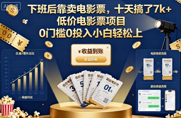 零门槛零投入低价电影票副业实操 小白上手10天收益可达7000+