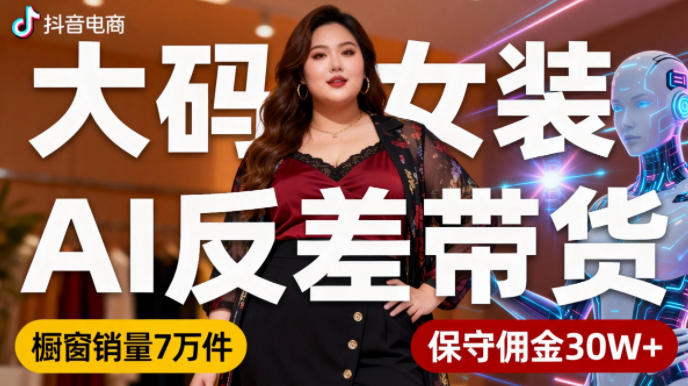 抖音大码女装AI反差带货玩法 无需直播低门槛获高佣收益