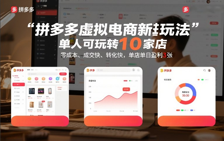 拼多多虚拟电商实操玩法 单人可运营10家店零成本高收益教程