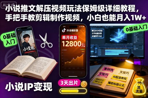 小说推文解压视频玩法保姆级教程 零基础小白可上手操作变现