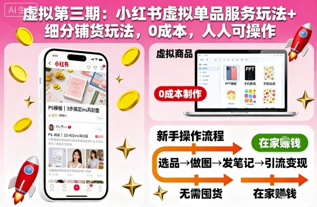 小红书虚拟单品服务与细分铺货玩法 0成本普通人即可操作