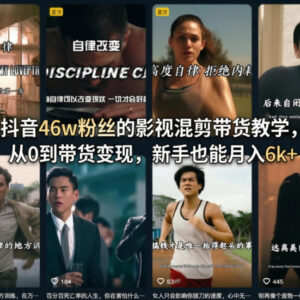 抖音46万粉博主亲授影视混剪带货教程 0基础新手副业变现指南-雨叶虚拟资源网