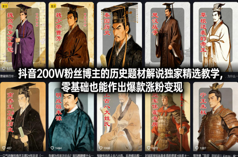 抖音历史题材解说零基础教程 200W粉博主实操涨粉变现全攻略