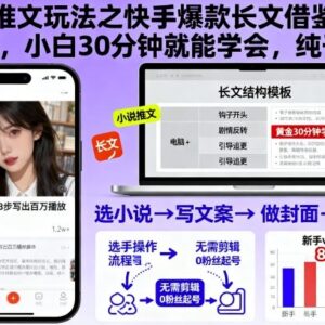 快手小说推文借鉴爆款长文起号实操方法 小白30分钟可学会-雨叶虚拟资源网