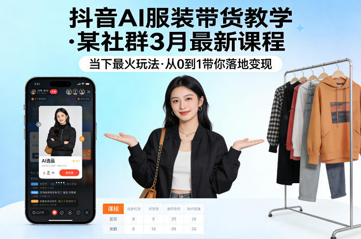 2026年3月抖音AI服装带货最新课程 0基础全流程落地变现教学
