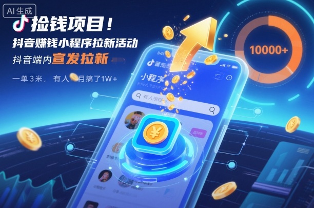 2025抖音赚钱小程序拉新项目实操 一单3元半个月收益可超万元