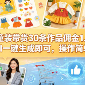 AI童装带货低门槛实操玩法 30条作品获1.8k佣金可一键生成-雨叶虚拟资源网