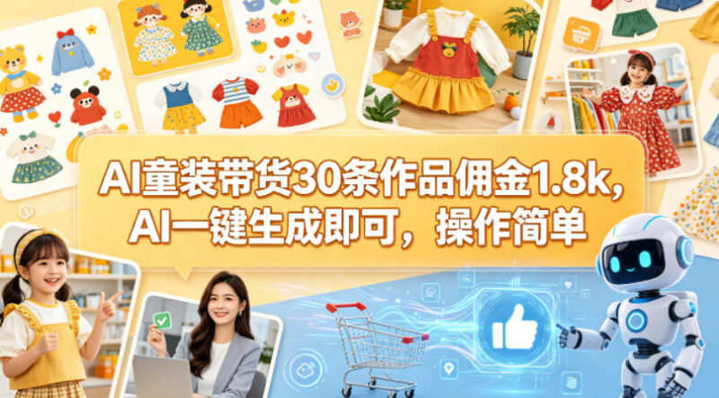 AI童装带货低门槛实操玩法 30条作品获1.8k佣金可一键生成