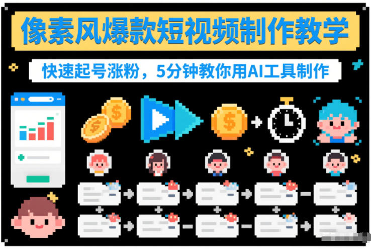 零基础AI制作像素风爆款短视频教程 5分钟学会快速起号涨粉