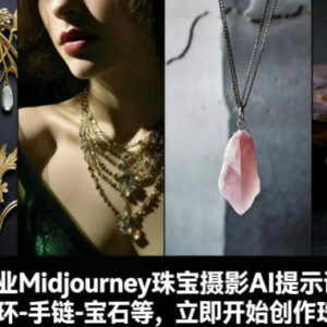 460+专业Midjourney珠宝摄影AI提示词戒指，项链-耳环-手链-宝石等，立即开始创作珠宝艺术-雨叶虚拟资源网