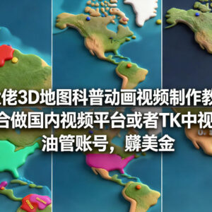 3D地图科普动画制作教学 可运营海内外中视频账号赚美金-雨叶虚拟资源网