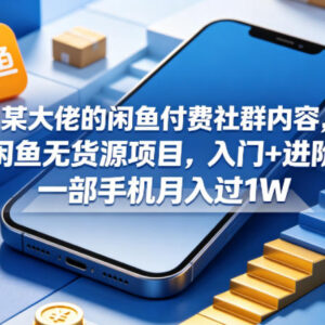 闲鱼无货源项目从入门到进阶 单手机可操作副业实操全教程-雨叶虚拟资源网