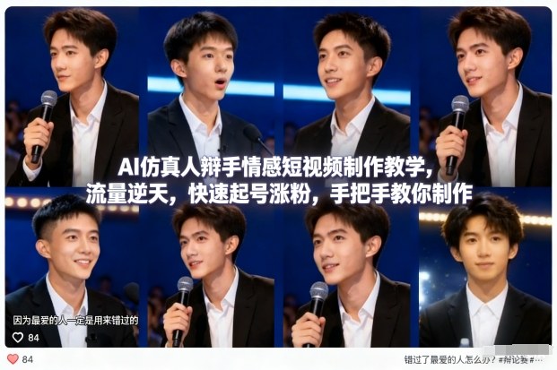 AI仿真人辩手情感短视频制作教学 零基础新手快速起号涨粉教程